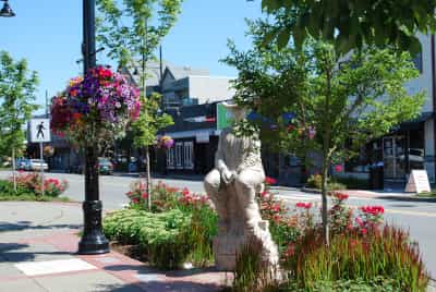 a sculpture on the sidewalk in the Cloverdale area of Fraser Valley British Columbia